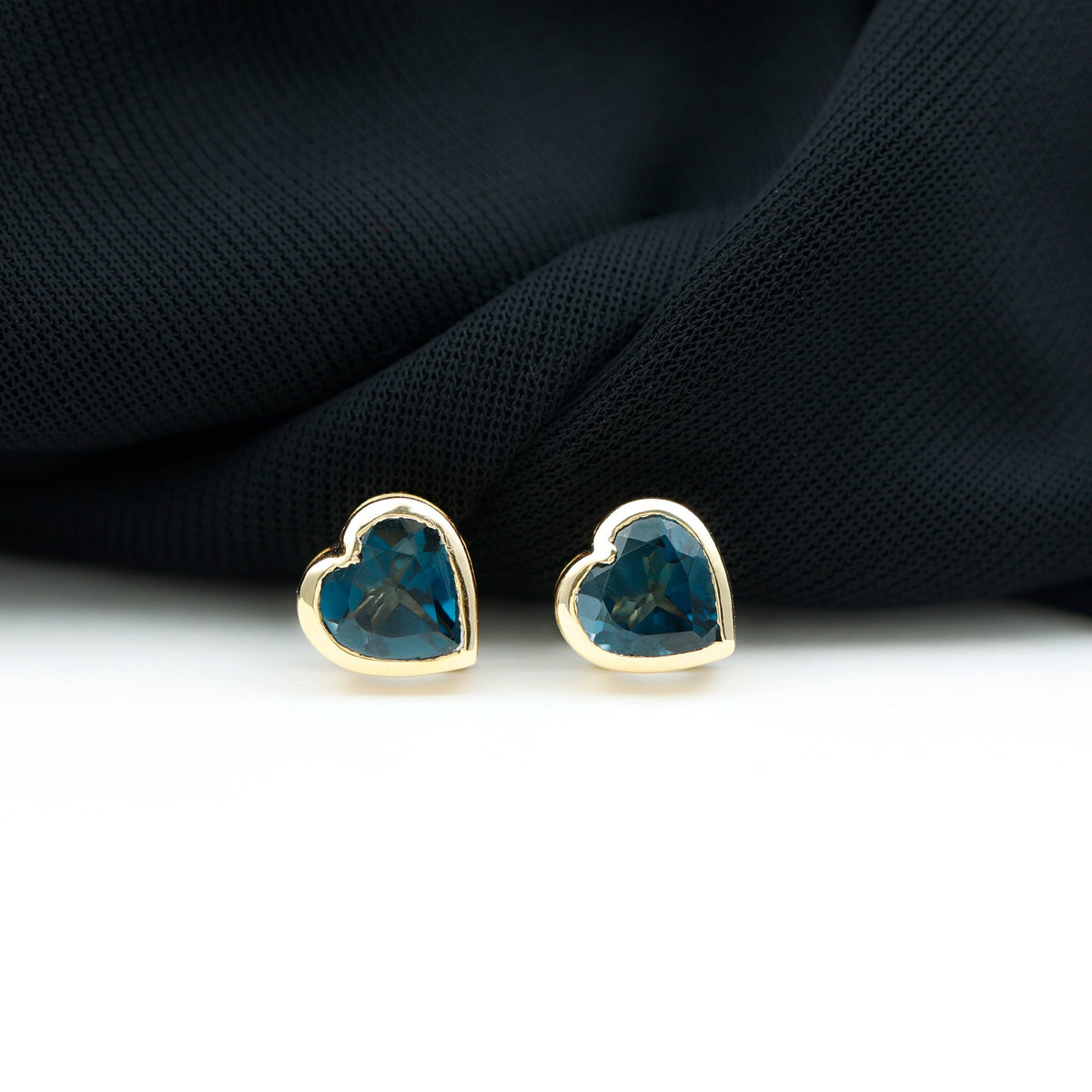 Real 4 Carat London Blue Topaz Heart Stud Earrings for Women