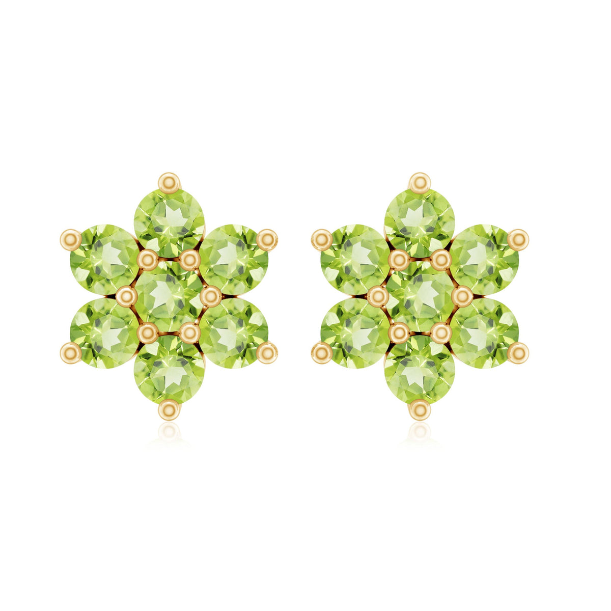 Real Peridot Flower Cluster Stud Earrings
