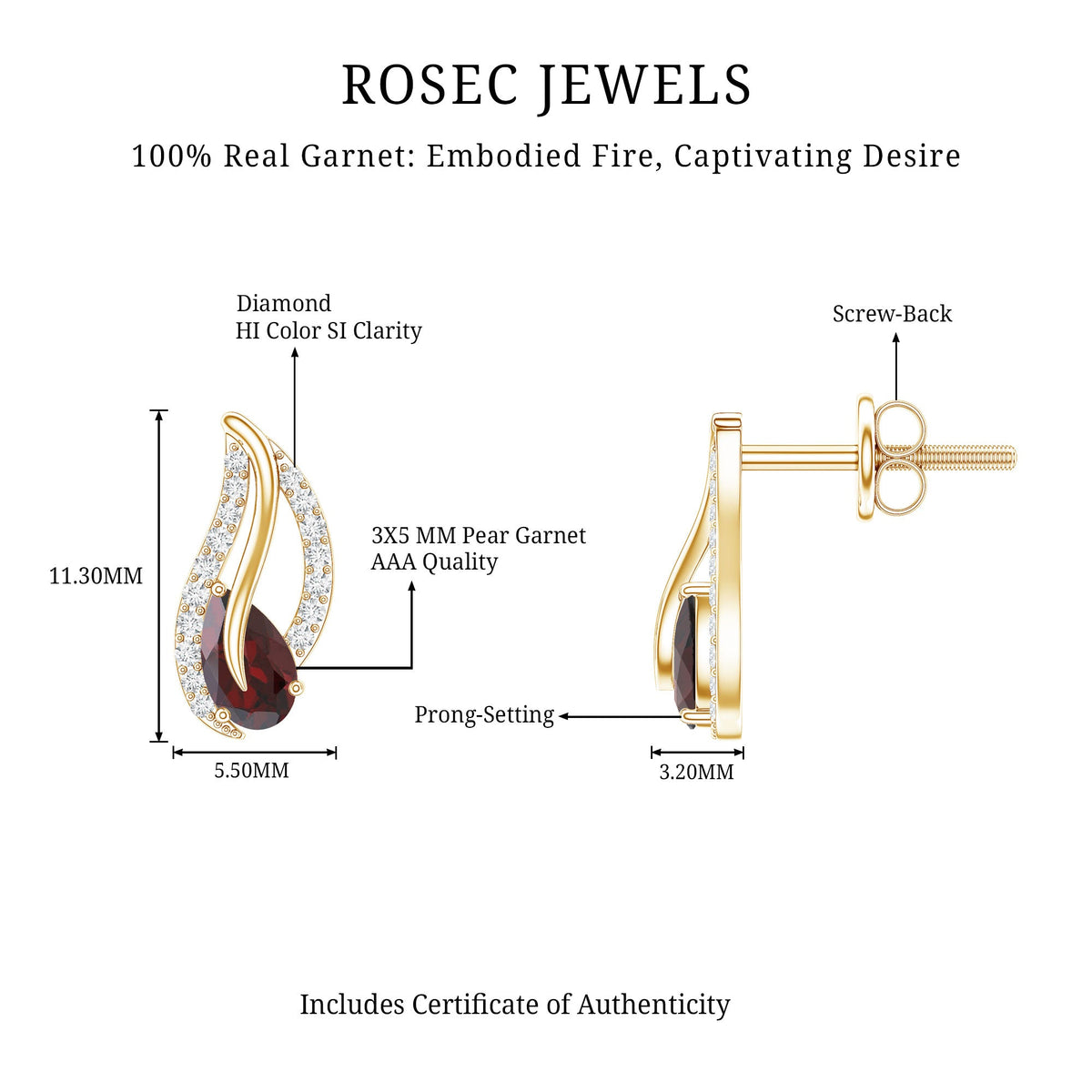 Pear Shape Garnet and Diamond Leaf Stud Earrings