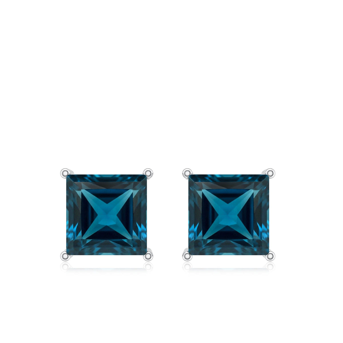 Princess Cut 2 Carat London Blue Topaz Solitaire Stud Earrings