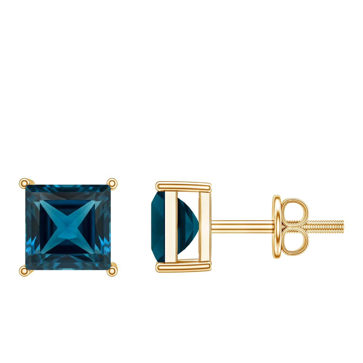 Princess Cut 2 Carat London Blue Topaz Solitaire Stud Earrings
