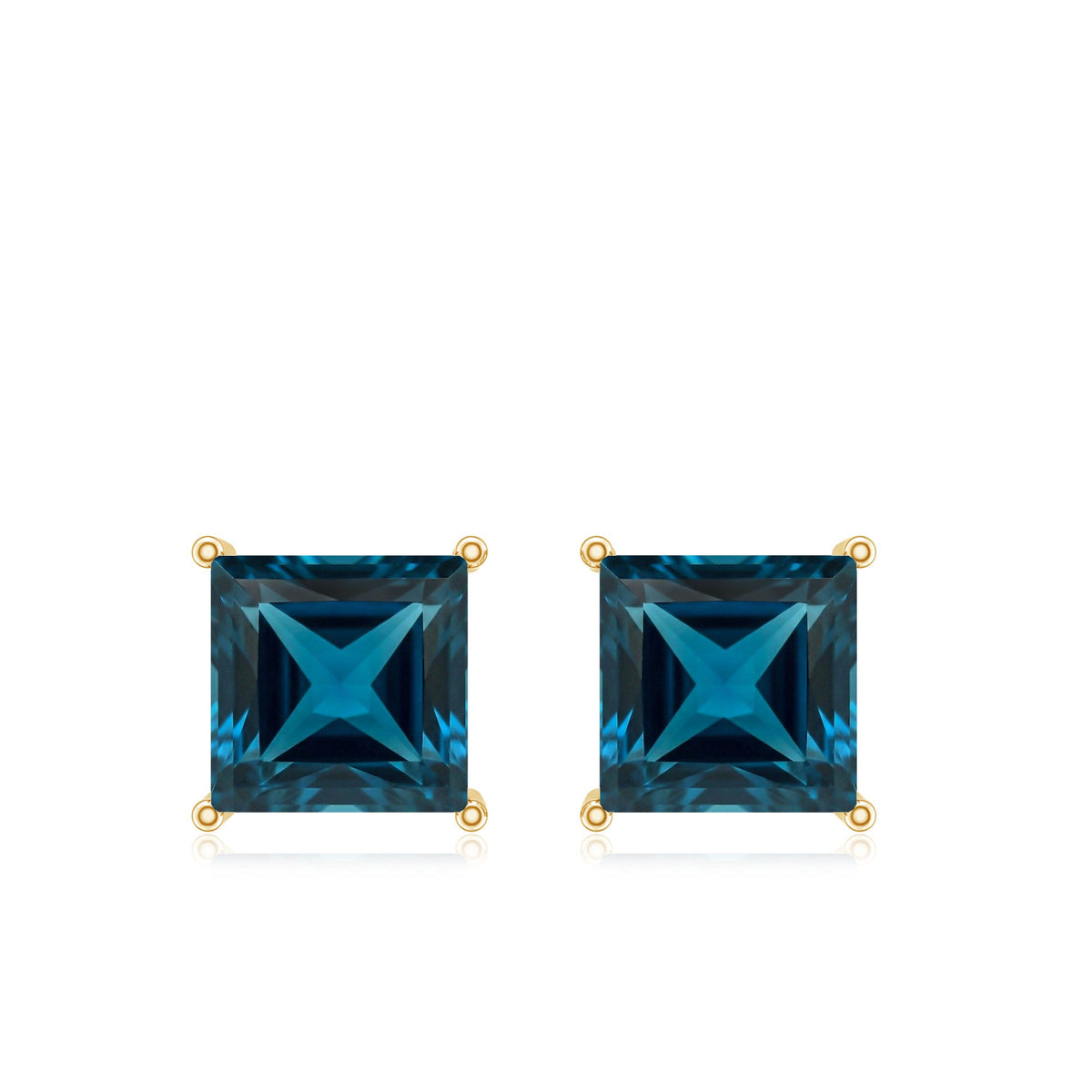 Princess Cut 2 Carat London Blue Topaz Solitaire Stud Earrings