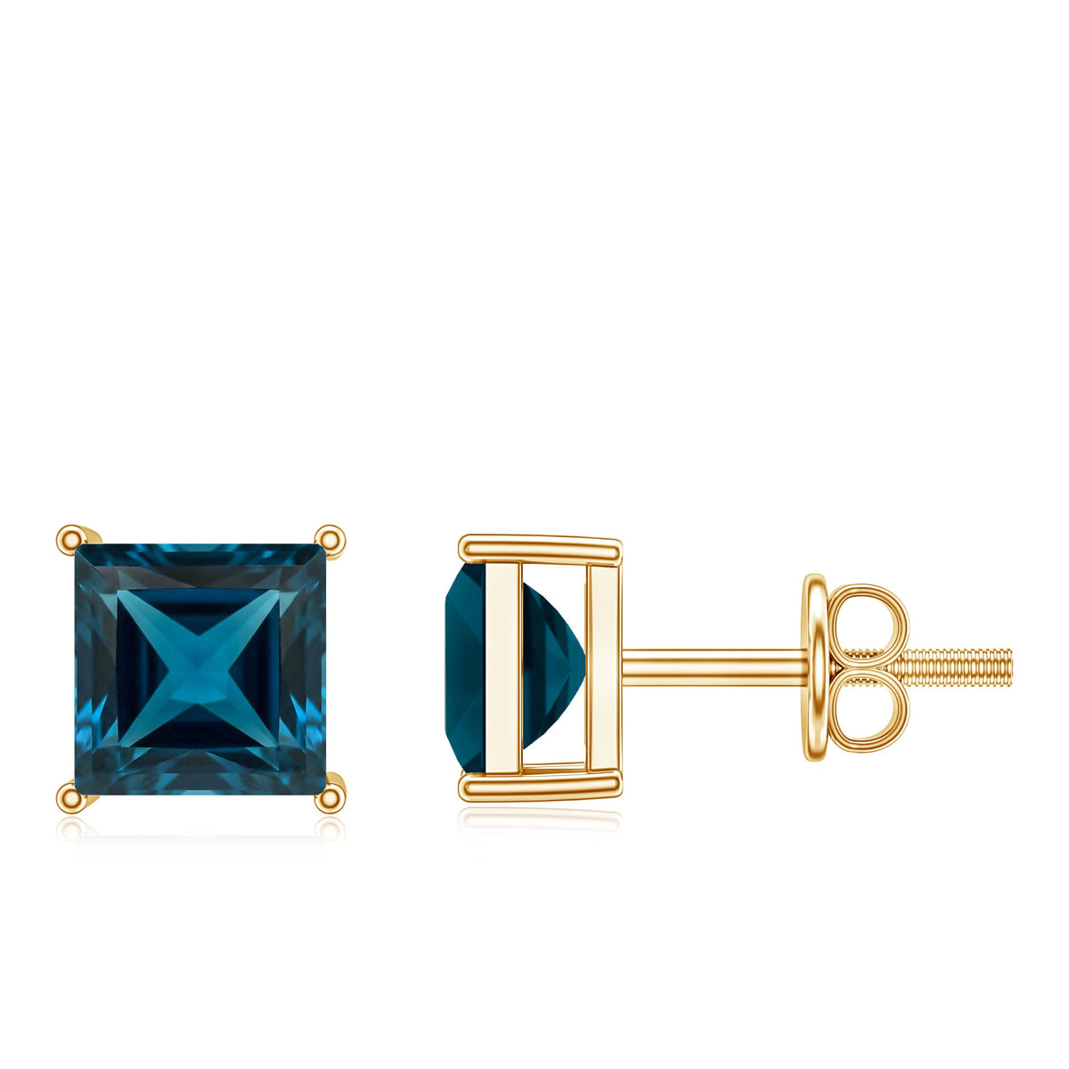 Princess Cut 2 Carat London Blue Topaz Solitaire Stud Earrings