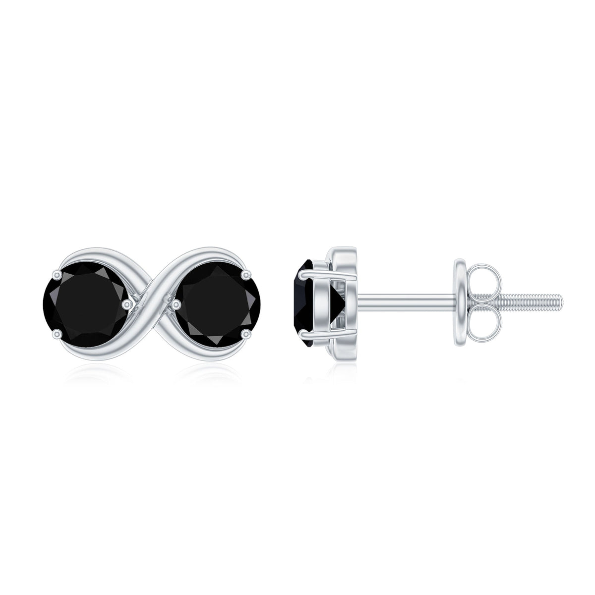 Genuine Black Spinel Two Stone Infinity Stud Earrings