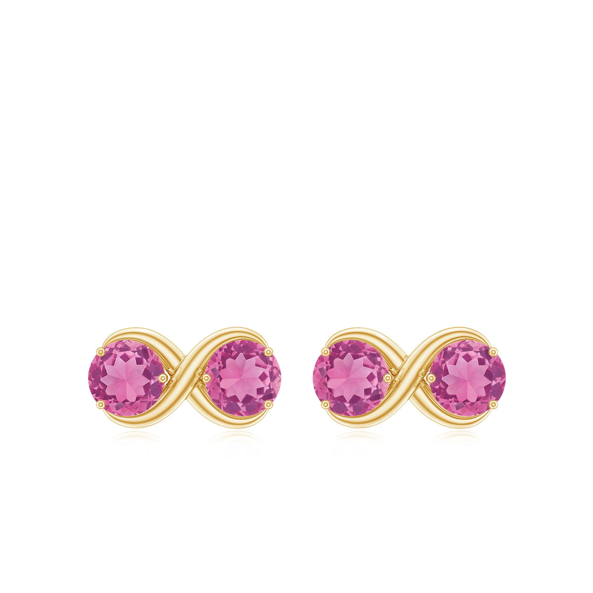 Natural Pink Tourmaline 2 Stone Stud Earrings with Screw Back