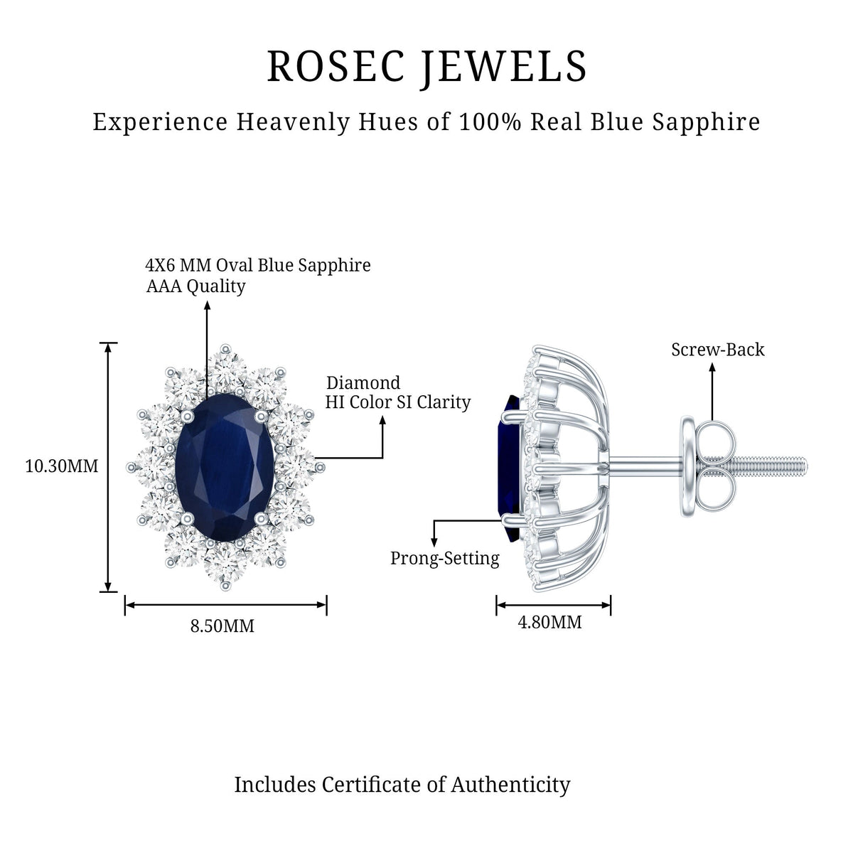 Classic Blue Sapphire Stud Earrings with Diamond Halo