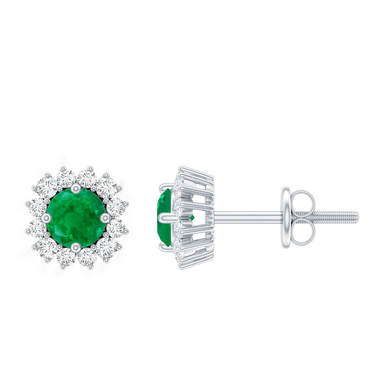 Classic Emerald Stud Earrings with Diamond Halo