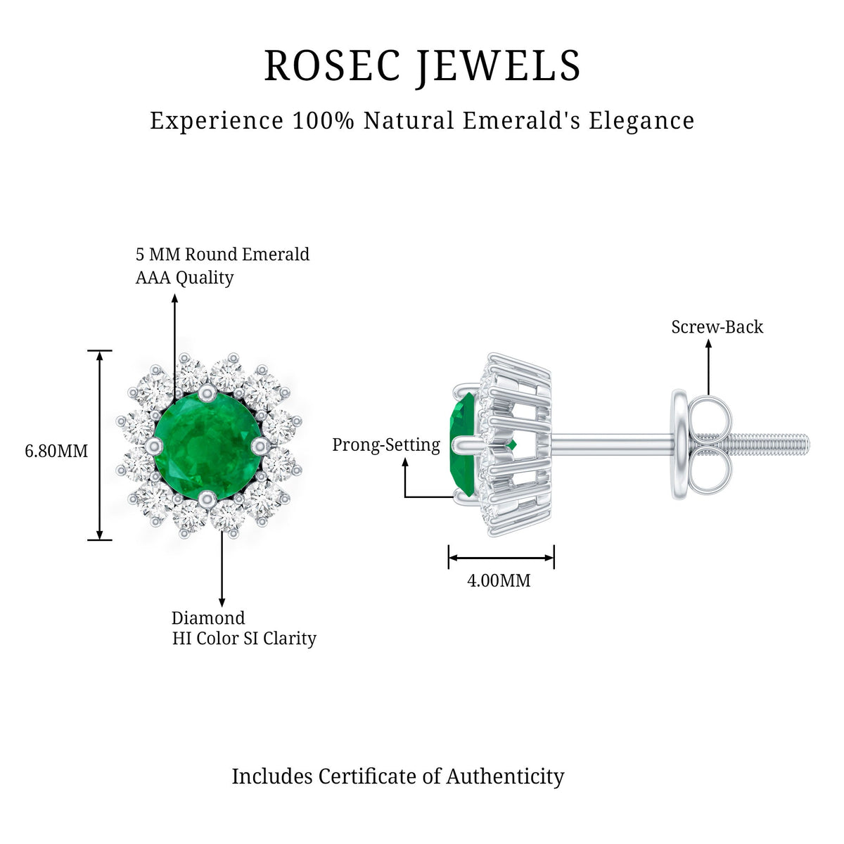 Classic Emerald Stud Earrings with Diamond Halo