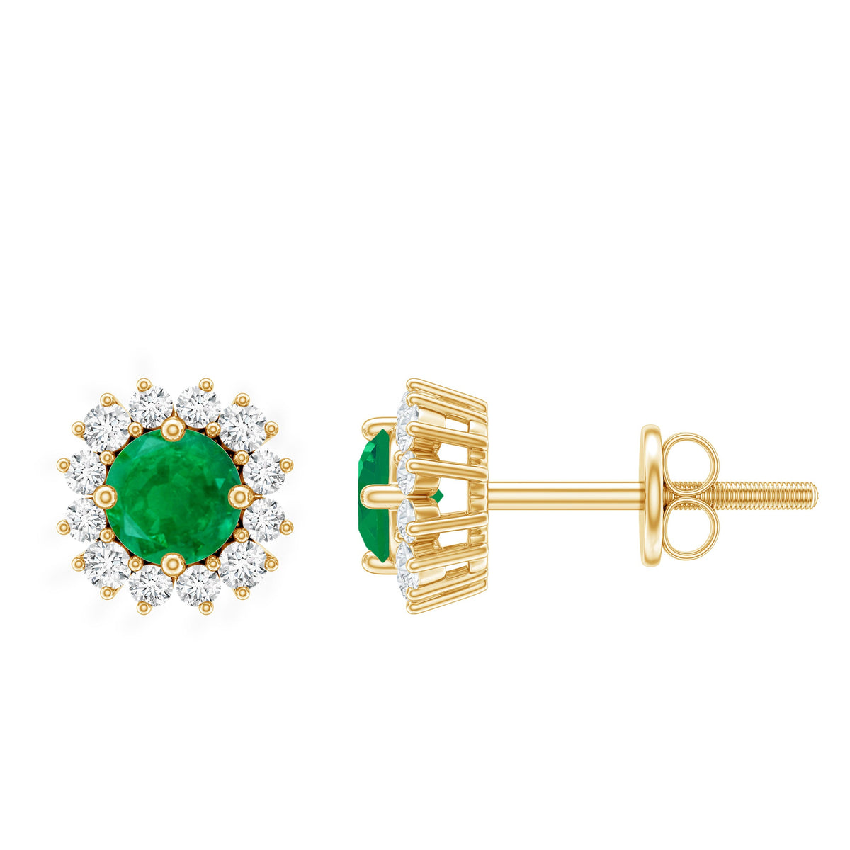 Classic Emerald Stud Earrings with Diamond Halo