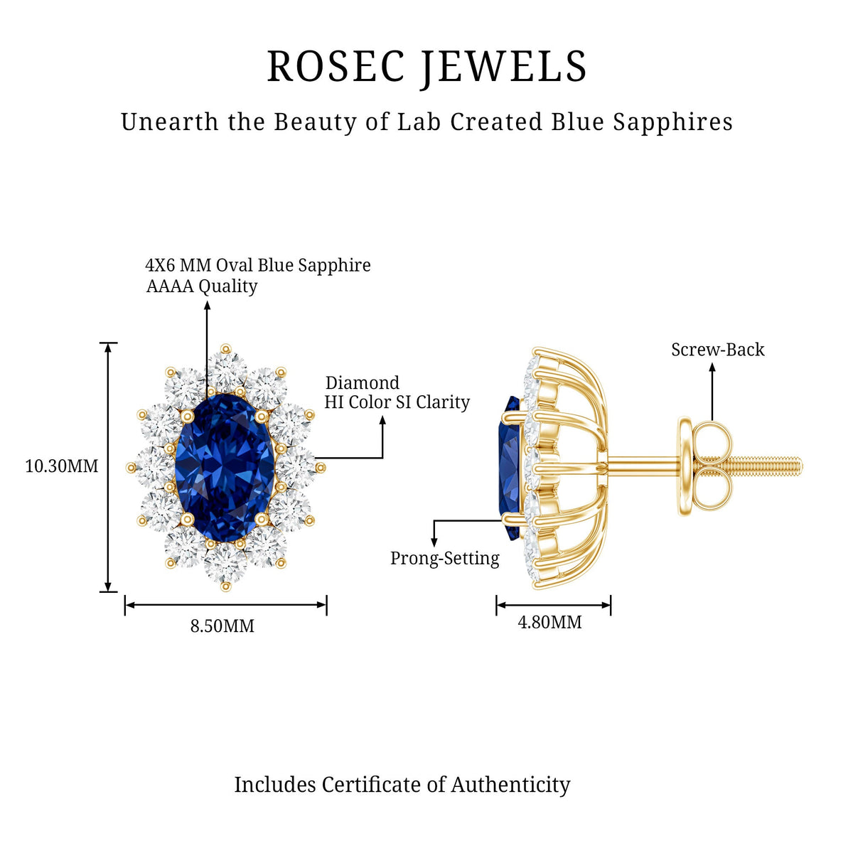 Oval Shaped Lab Grown Blue Sapphire and Diamond Halo Stud Earrings