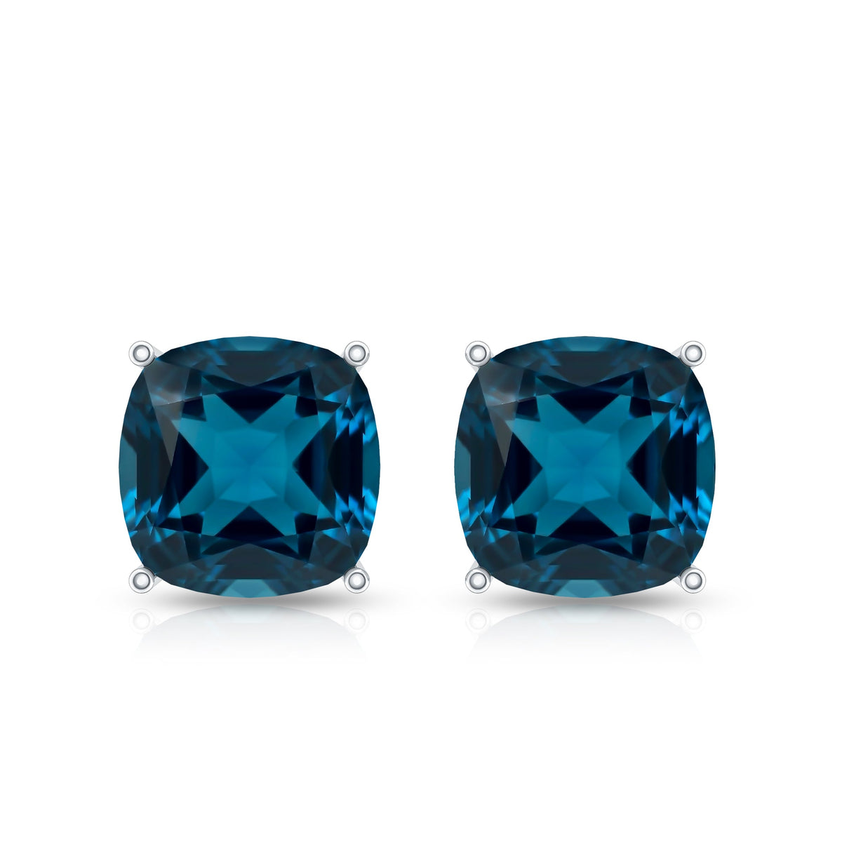 5.6 Carat Cushion Cut London Blue Topaz Stud Earrings