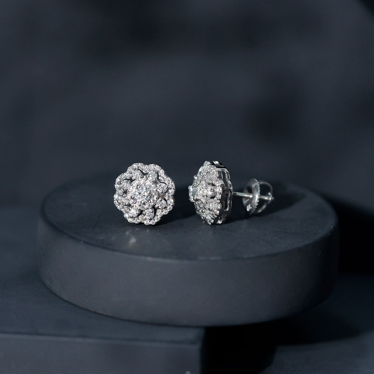 Certified Moissanite Big Flower Stud Earrings