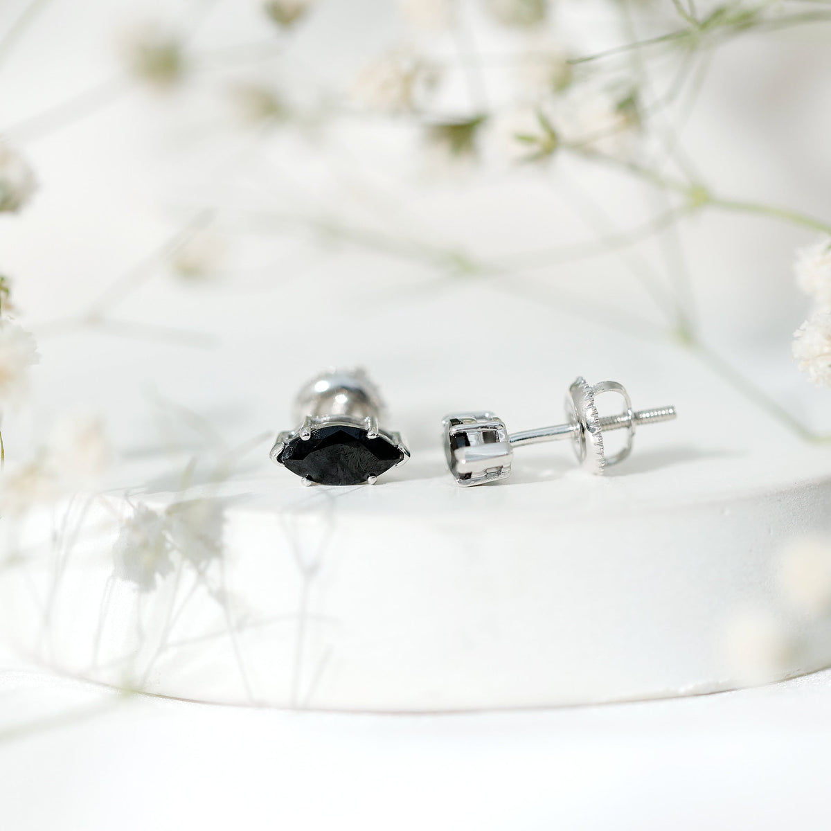 1.68 Carat Marquise Cut Lab Grown Black Diamond Stud Earrings