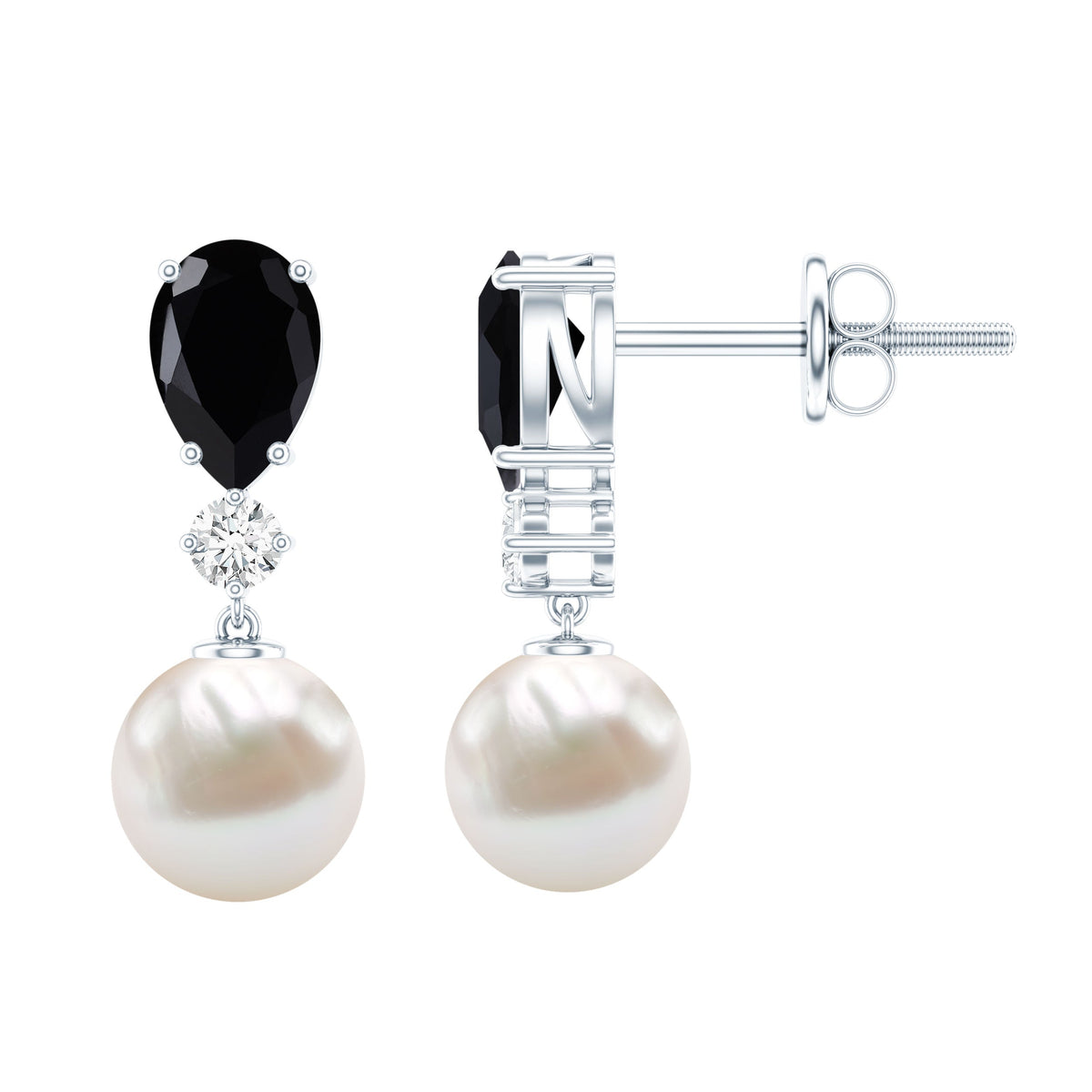 6 Carat Freshwater Pearl Drop Earrings with Black Onyx