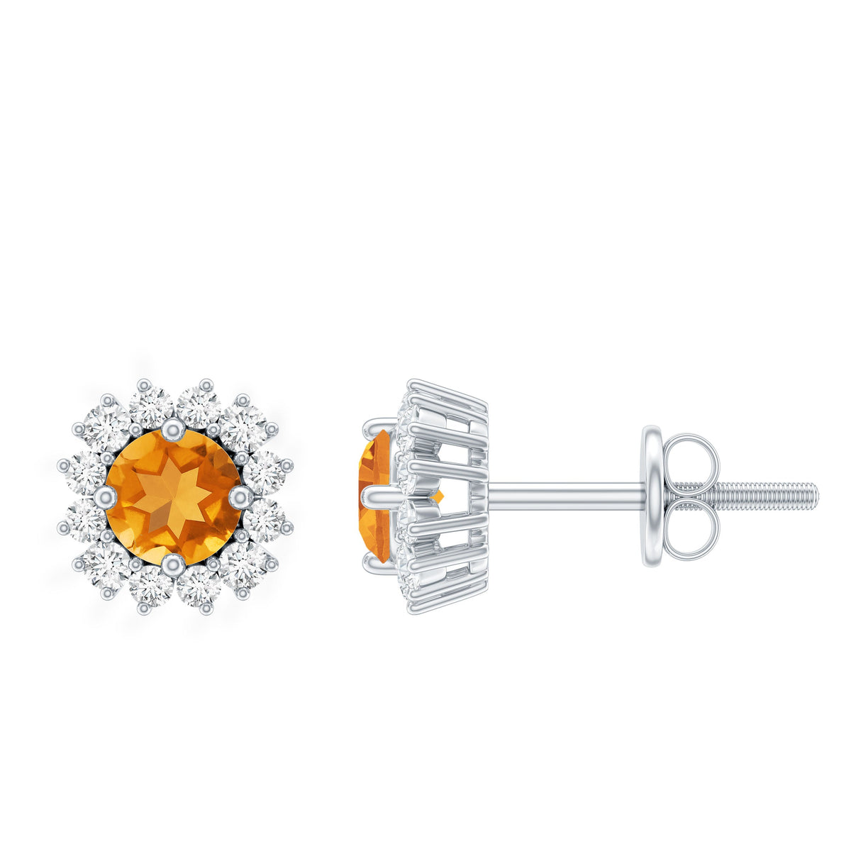1 Carat Classic Yellow Citrine and Diamond Halo Stud Earrings