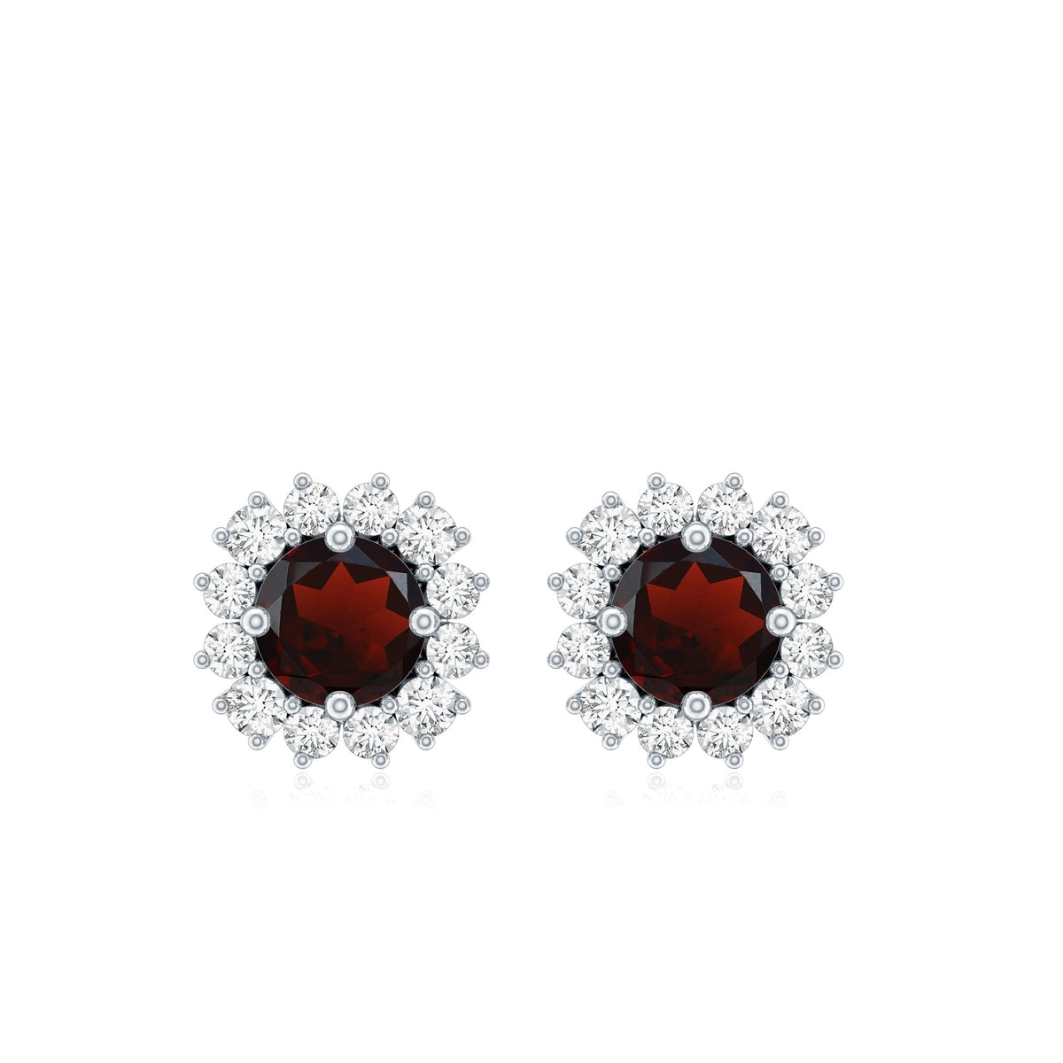 Genuine Garnet and Diamond Halo Stud Earrings