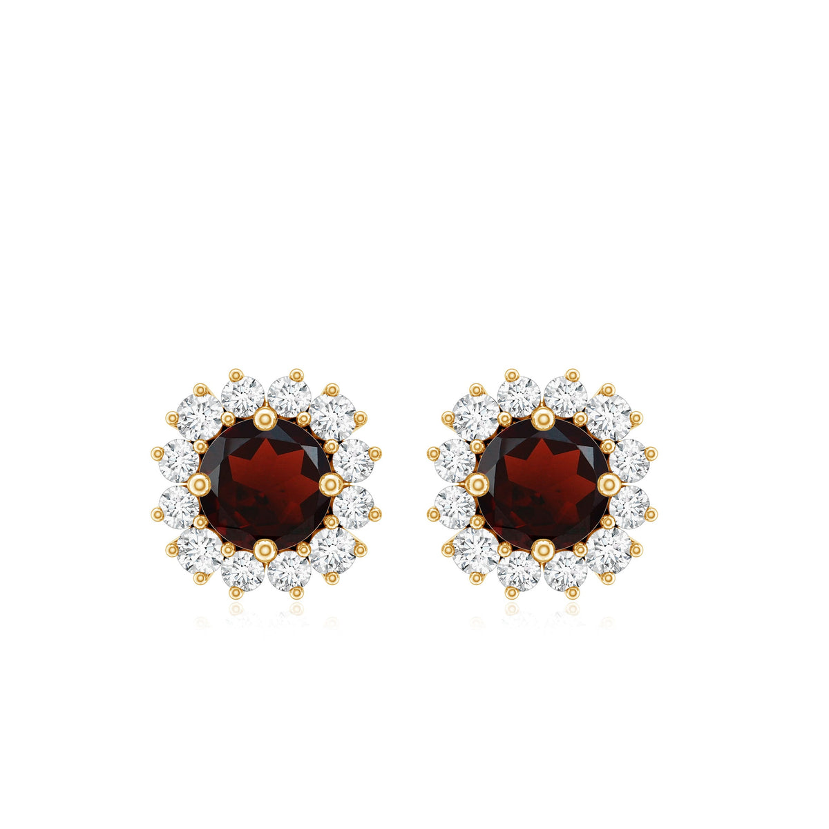 Genuine Garnet and Diamond Halo Stud Earrings