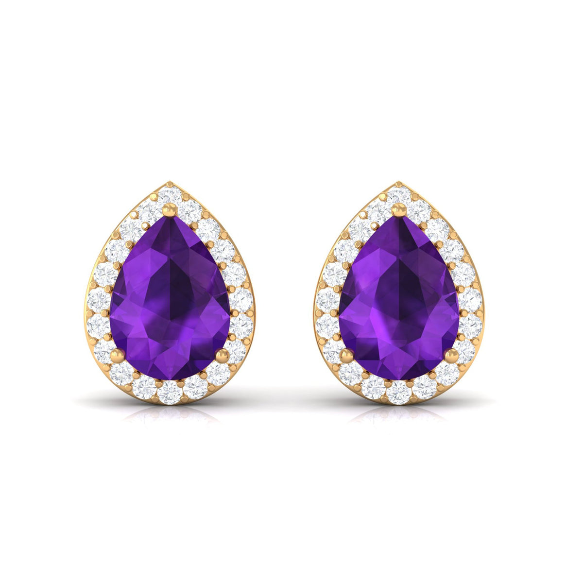 Classic Pear Shape Amethyst Teardrop Earrings with Diamond Halo