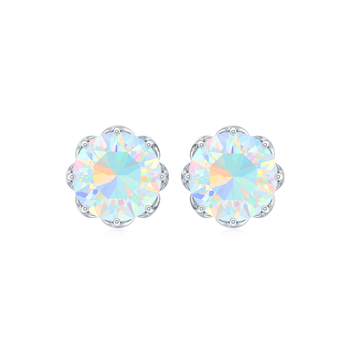 1.6 Carat Decorative Ethiopian Opal Solitaire Stud Earrings
