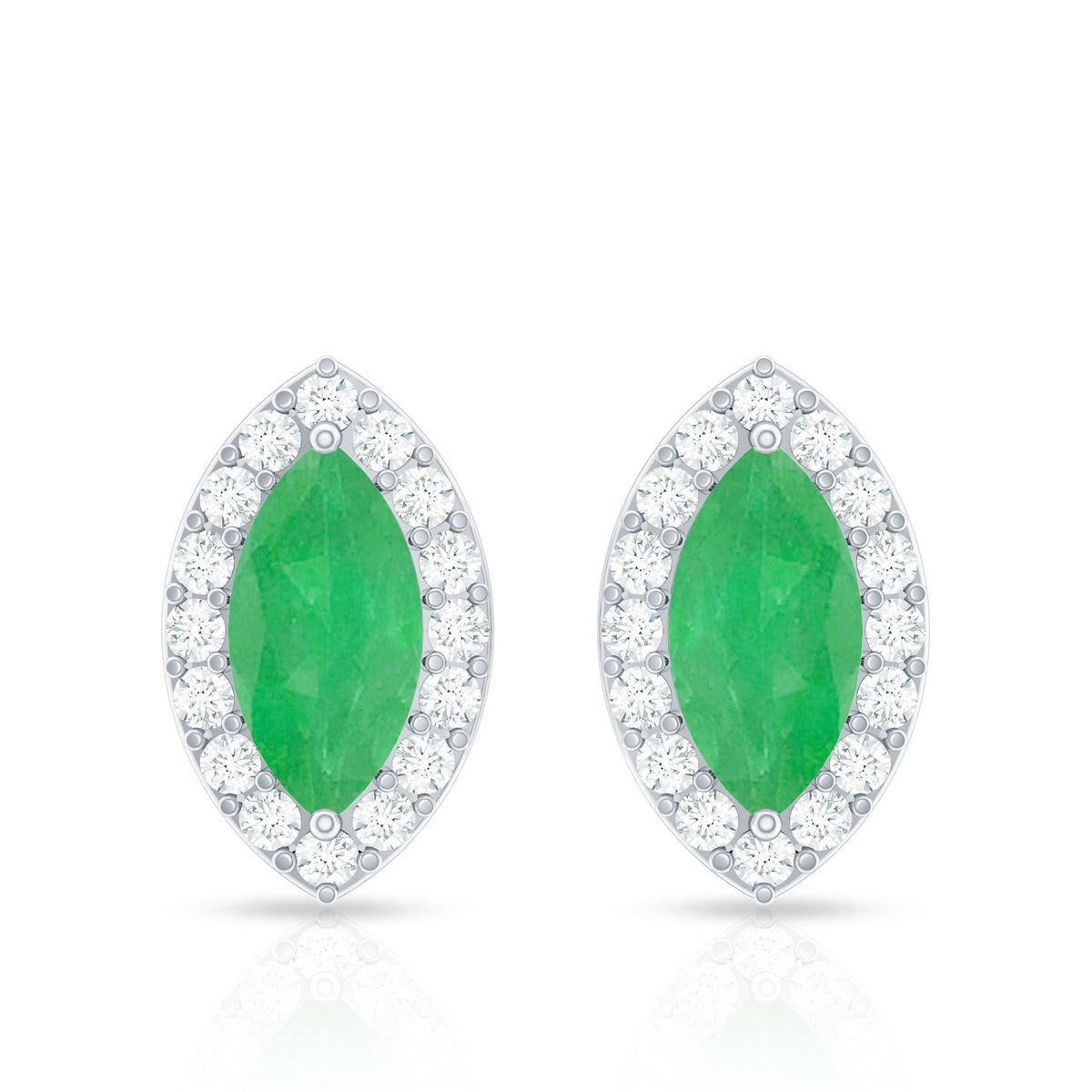 1.6 Carat Marquise Cut Emerald and Diamond Stud Earrings