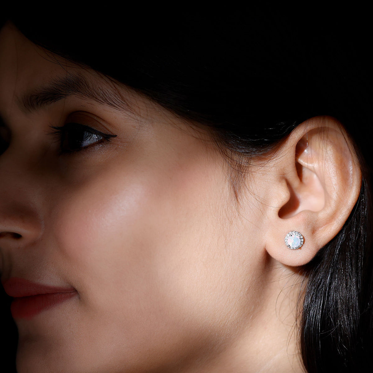 Natural Ethiopian Opal and Moissanite Halo Stud Earrings