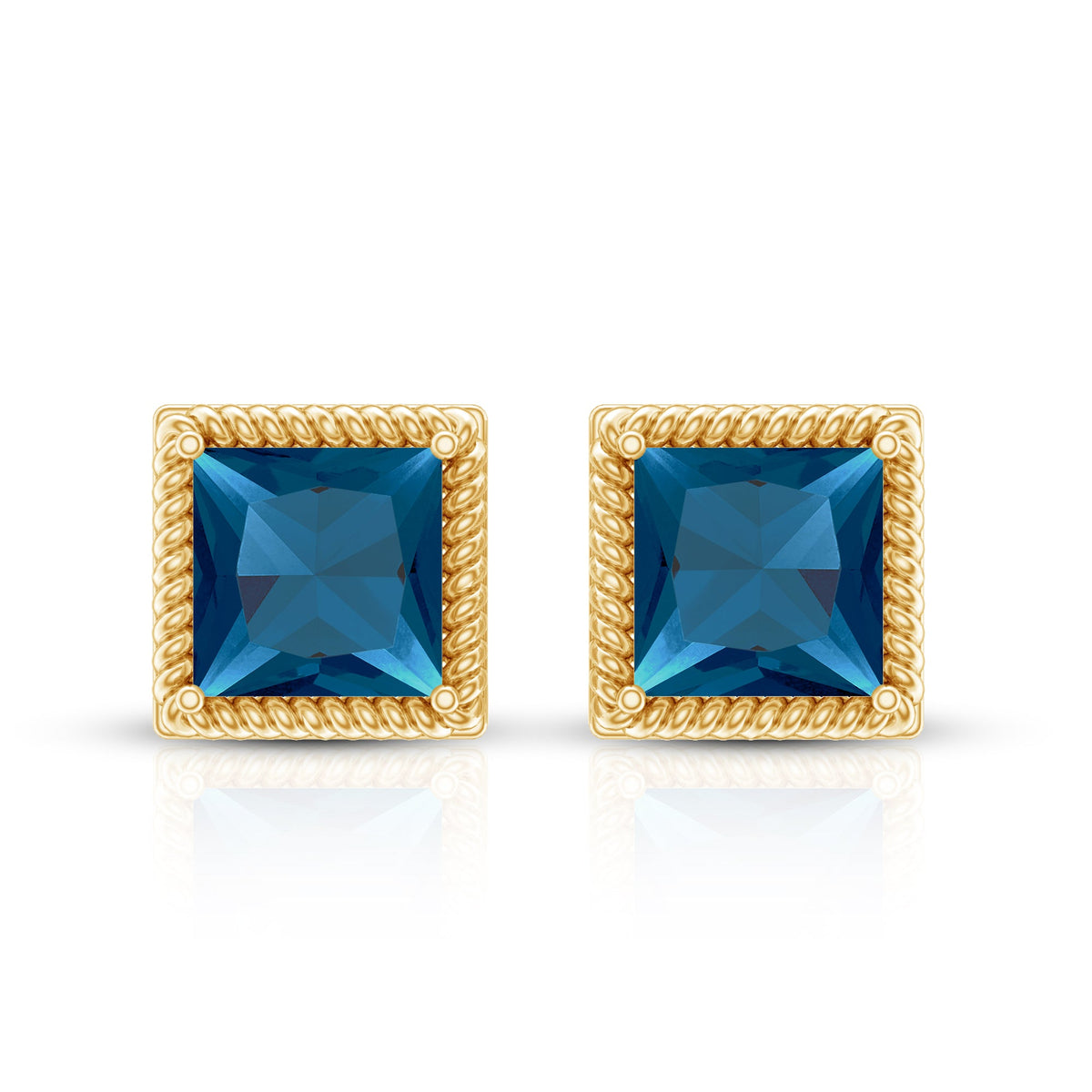 2 Carat Princess Cut London Blue Topaz Stud Earrings