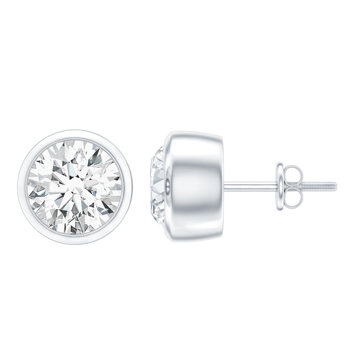 Certified Moissanite Solitaire Stud Earrings in Bezel Setting