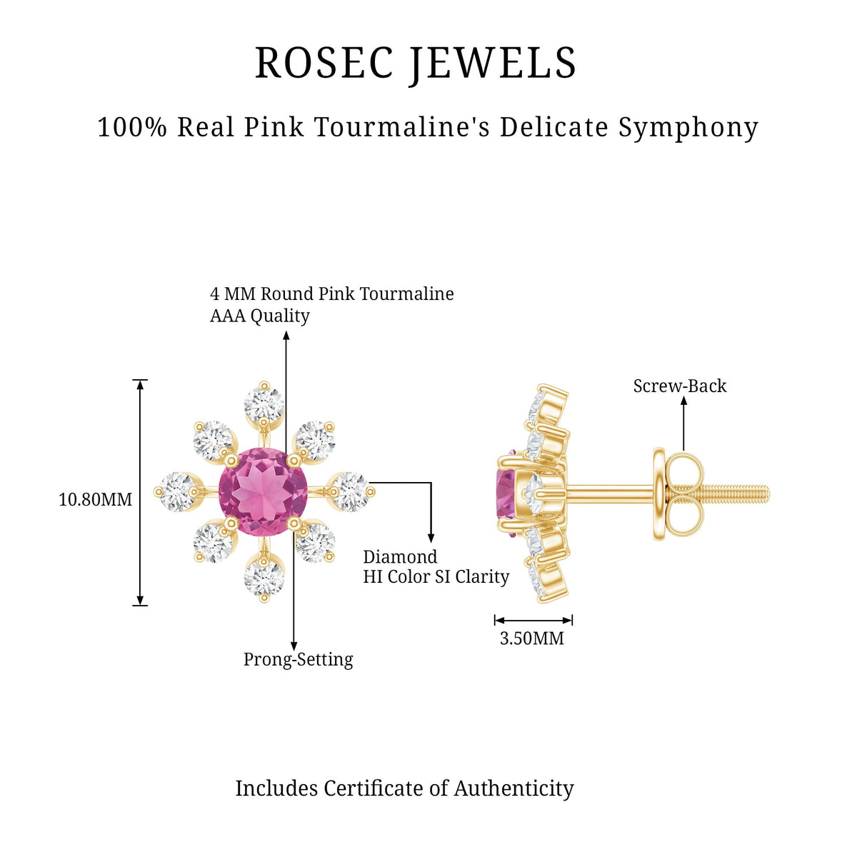 Natural Pink Tourmaline Flower Stud Earrings with Diamond