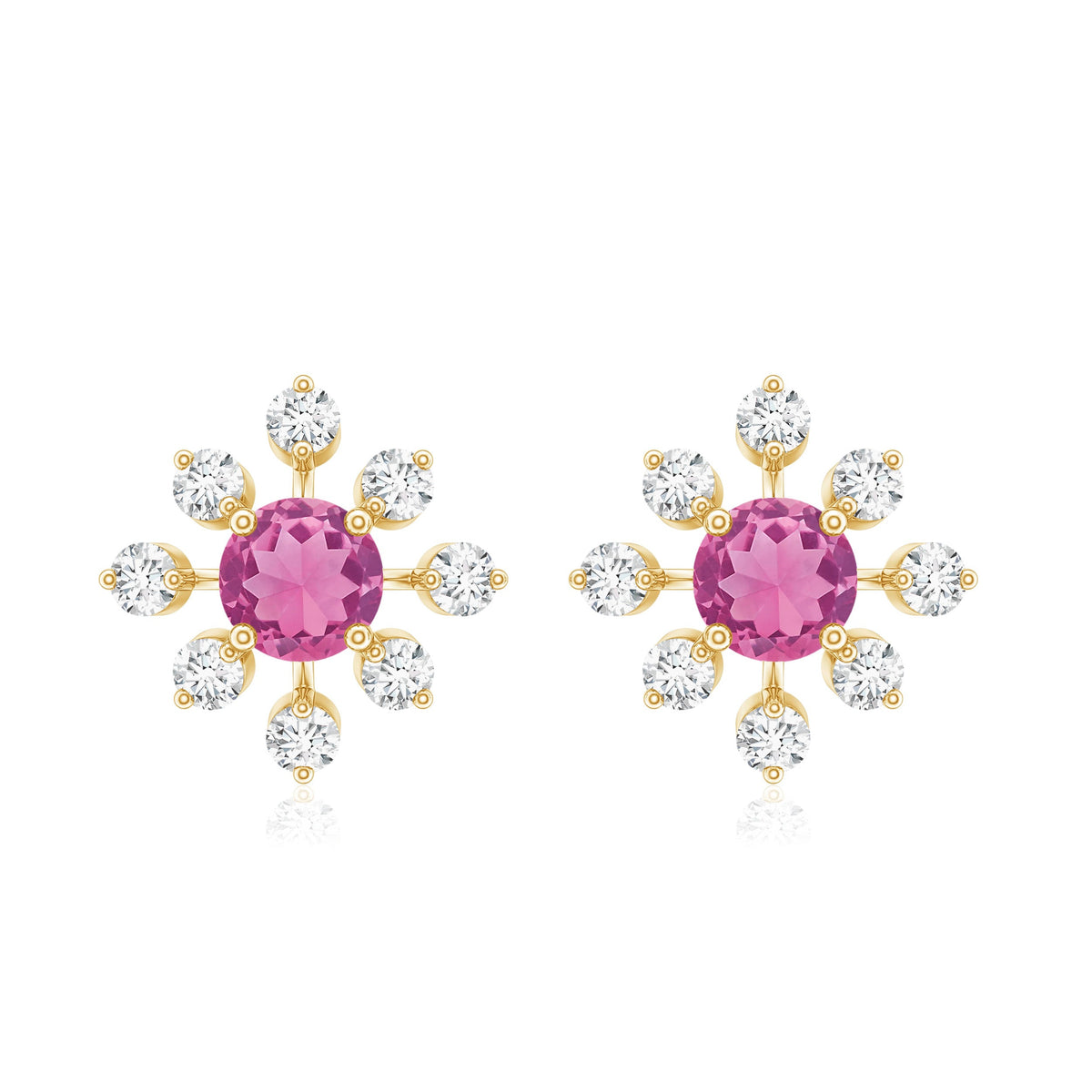 Natural Pink Tourmaline Flower Stud Earrings with Diamond