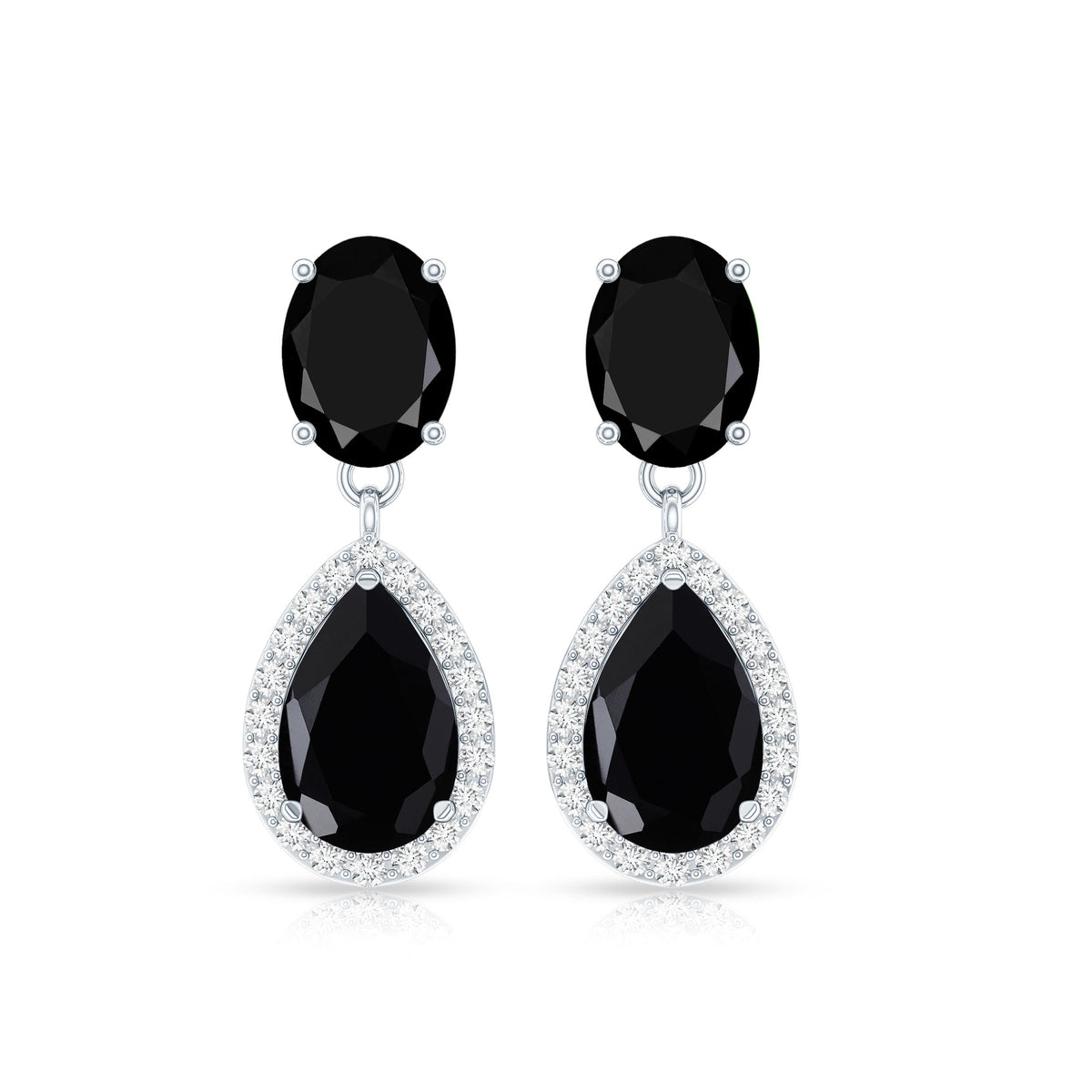 1.7 Carat Lab Created Black Diamond Classic Teardrop Earrings with Diamond Halo