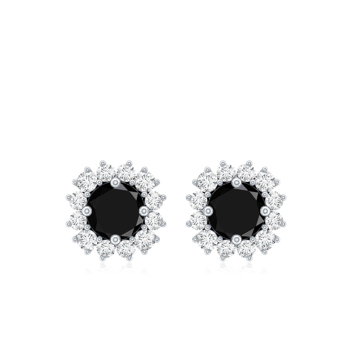 Certified Real Black Spinel Stud Earrings with Diamond Halo