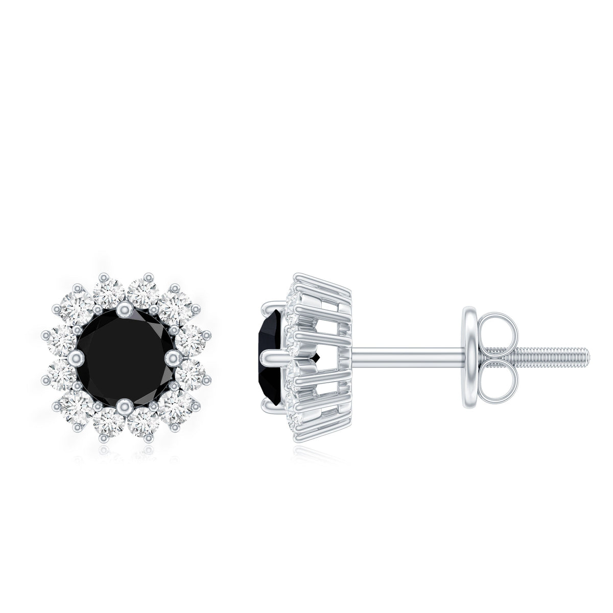 Certified Real Black Spinel Stud Earrings with Diamond Halo