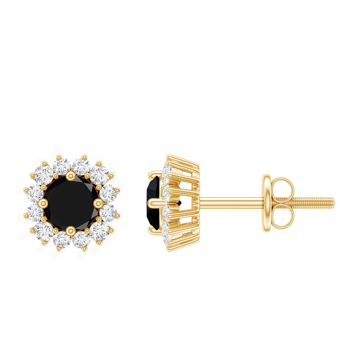 Certified Real Black Spinel Stud Earrings with Diamond Halo