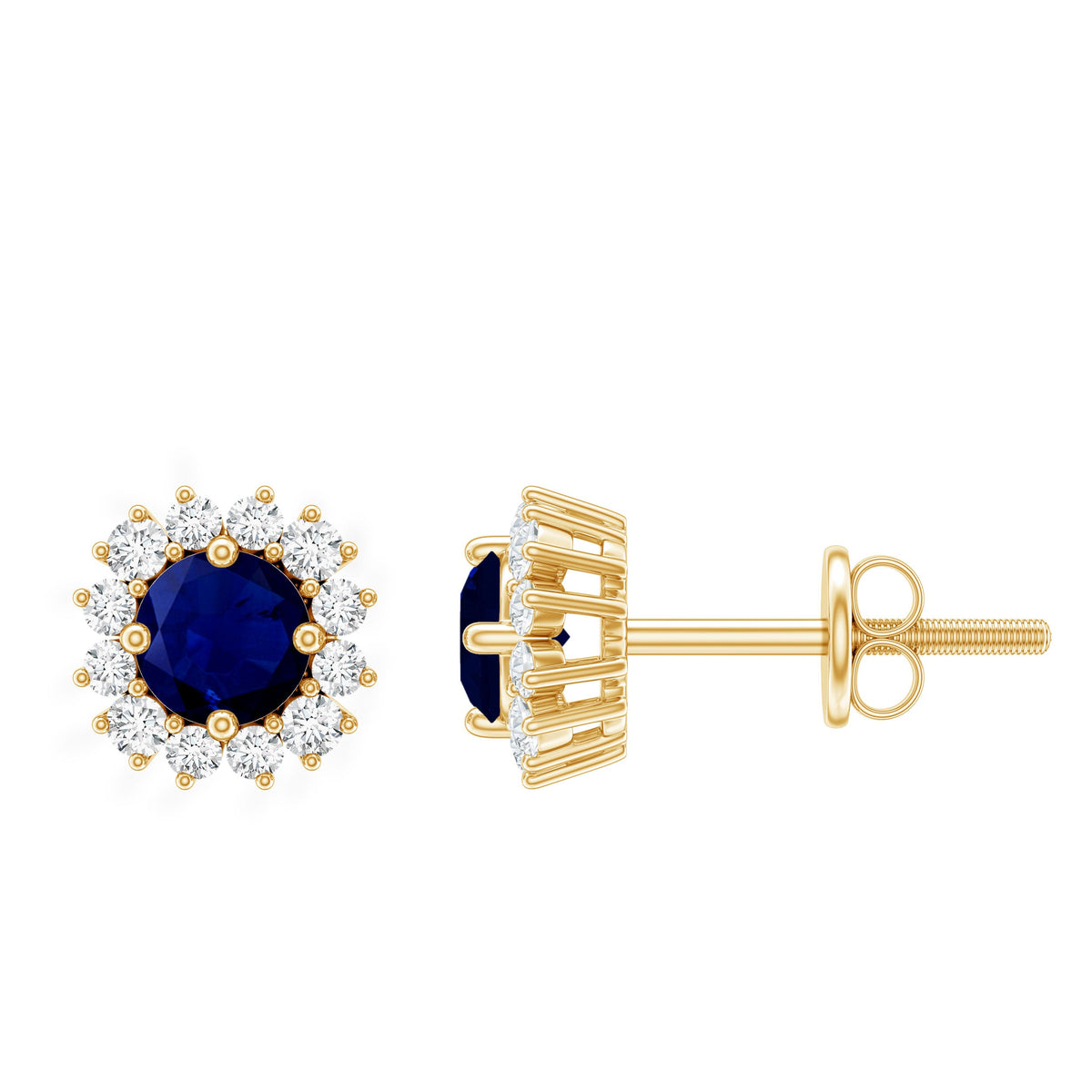 0.8 Carat Natural Blue Sapphire and Diamond Halo Stud Earrings