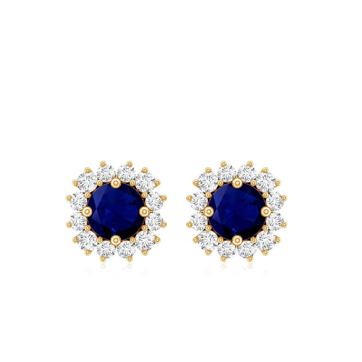 0.8 Carat Natural Blue Sapphire and Diamond Halo Stud Earrings