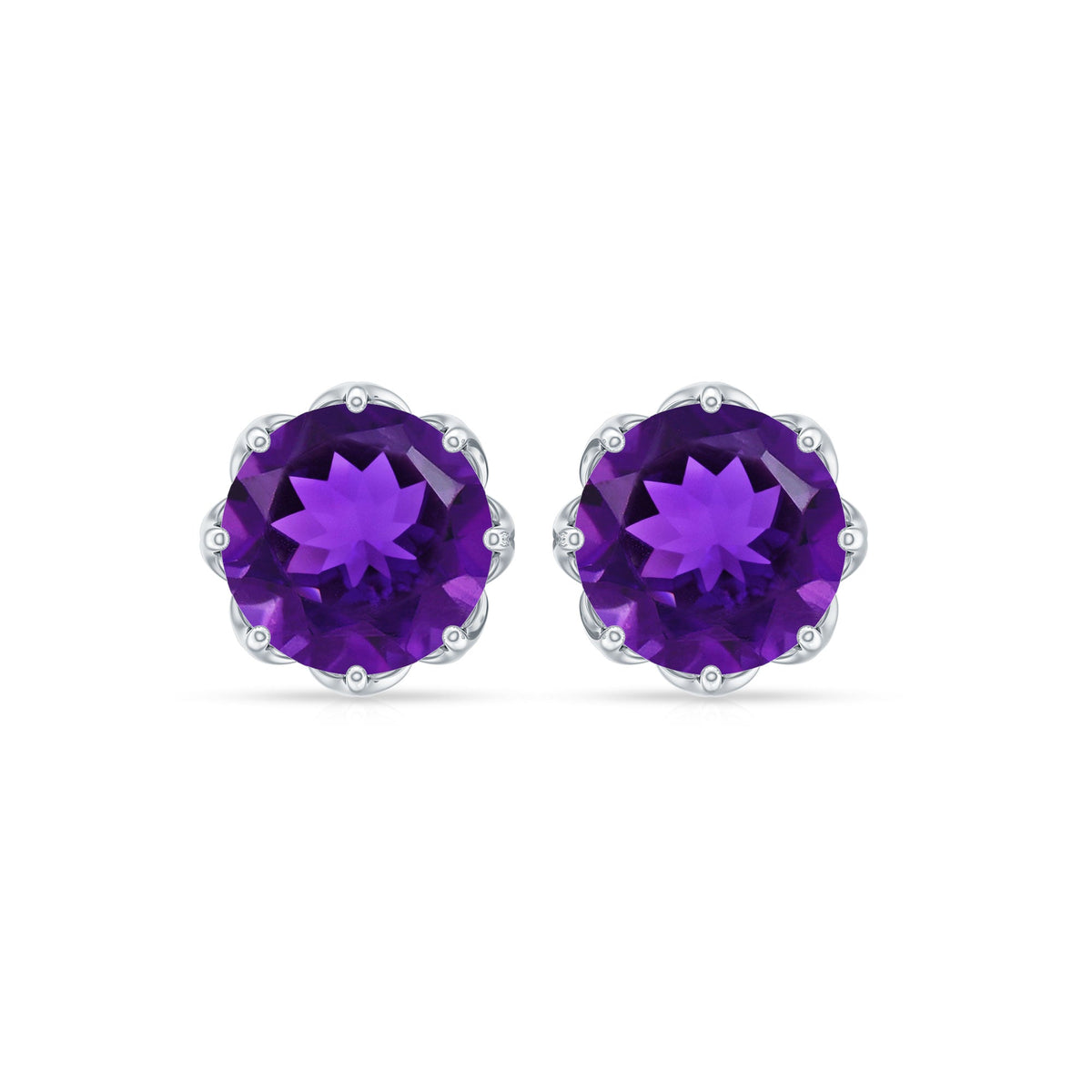 Natural Amethyst Solitaire Stud Earrings with Screw Back