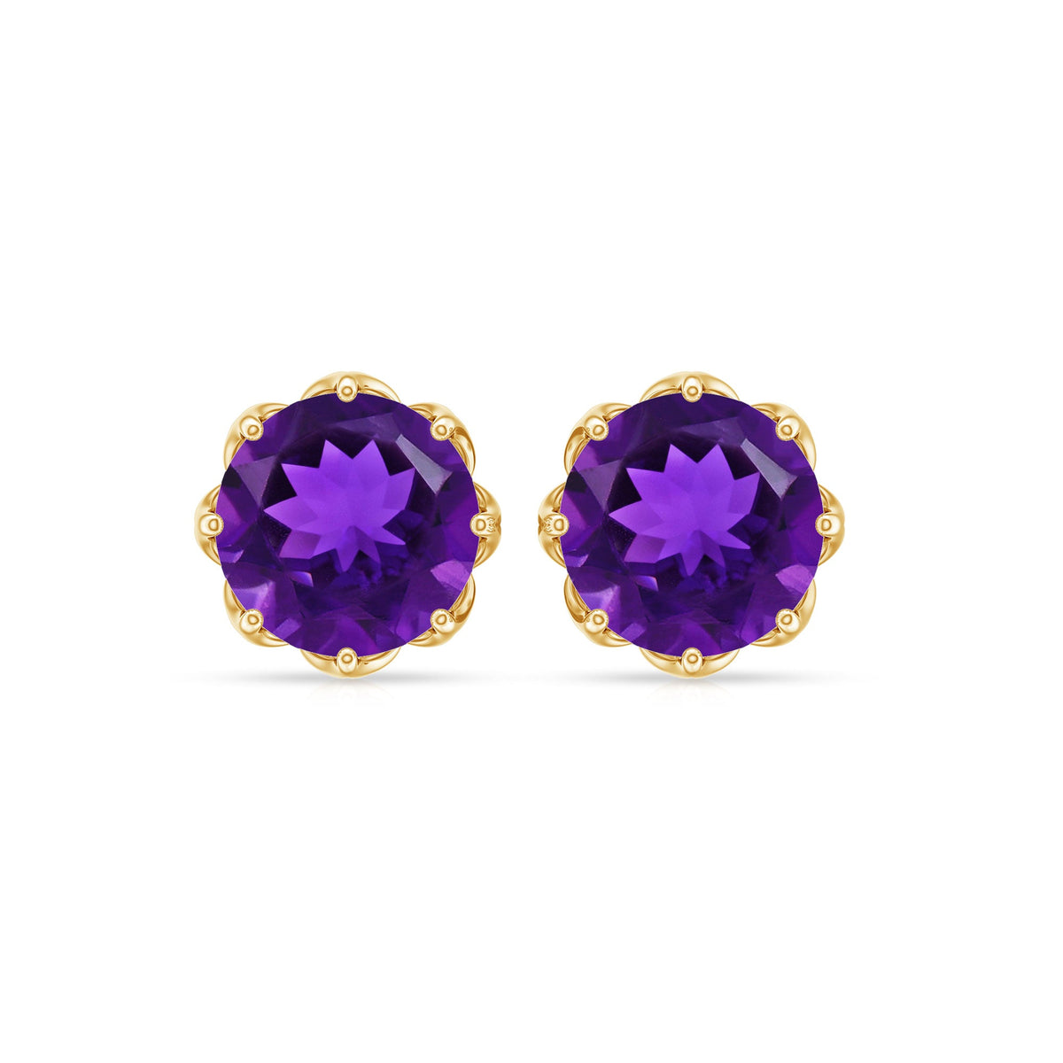 Natural Amethyst Solitaire Stud Earrings with Screw Back