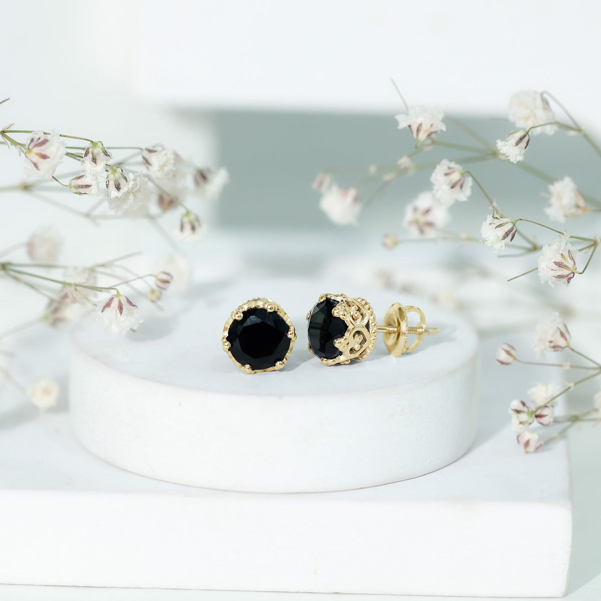 3 Carat Genuine Black Spinel Crown Stud Earrings