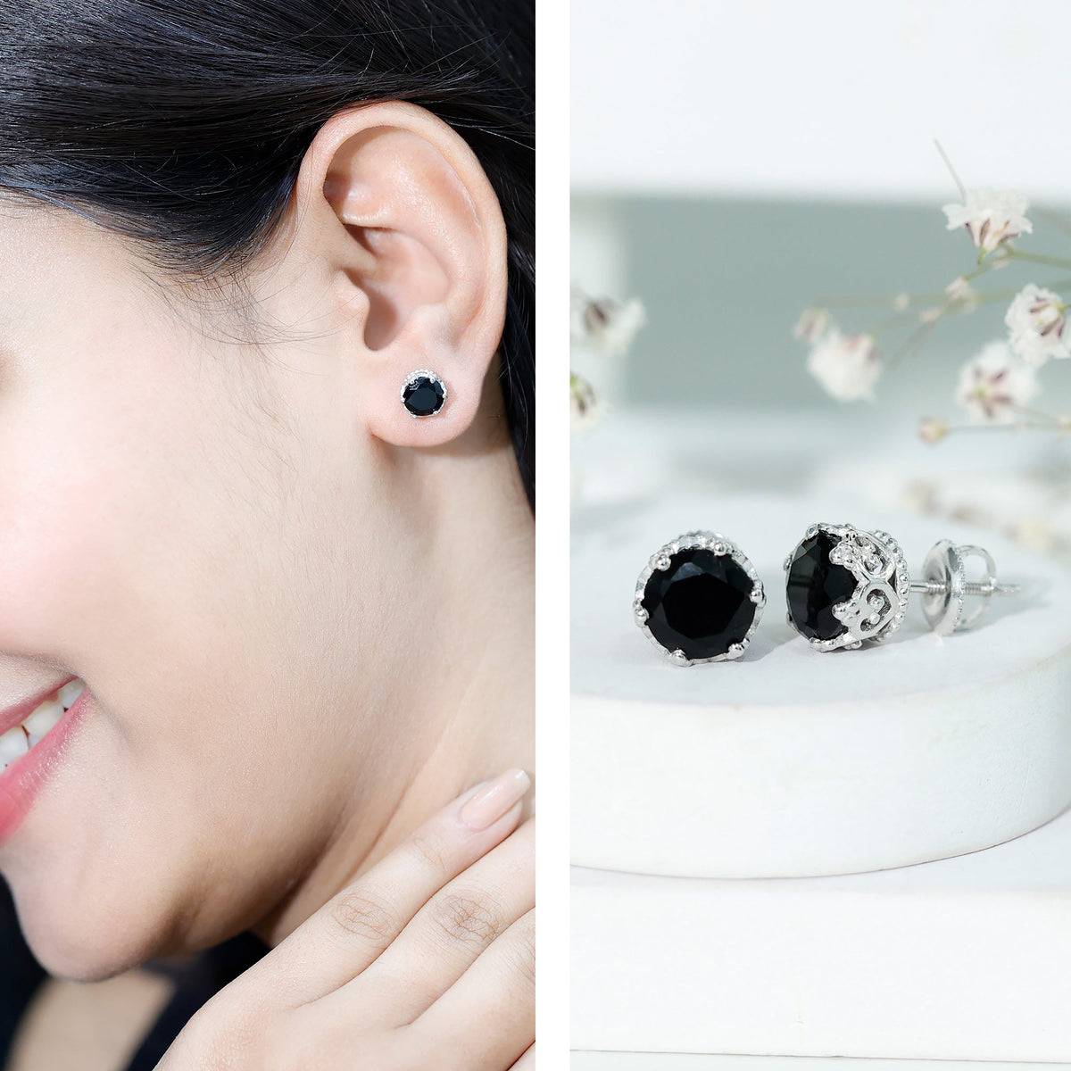 Vintage Lab Created Black Diamond Stud Earrings For Women