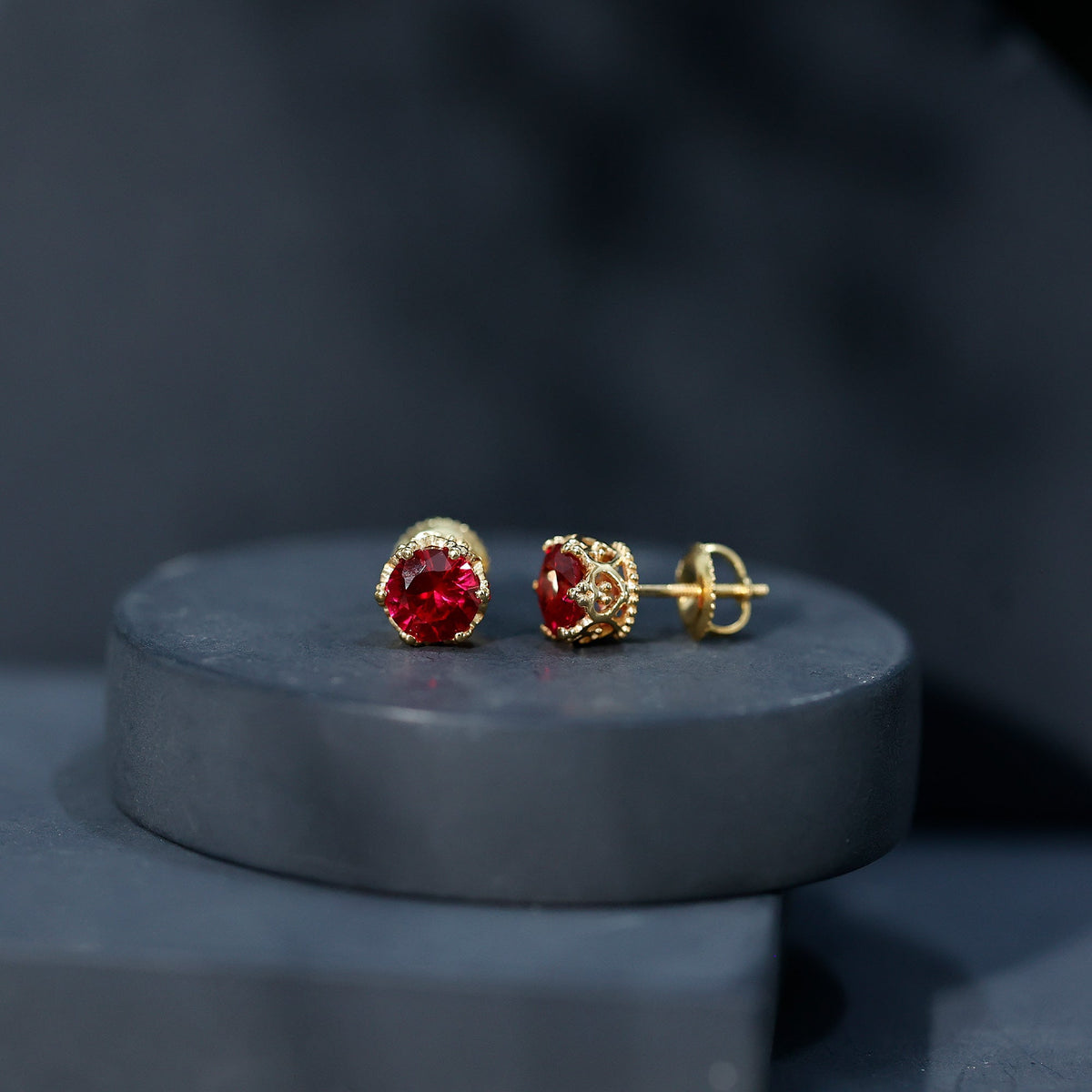 2.7 Carat Lab Created Ruby Solitaire Stud Earrings