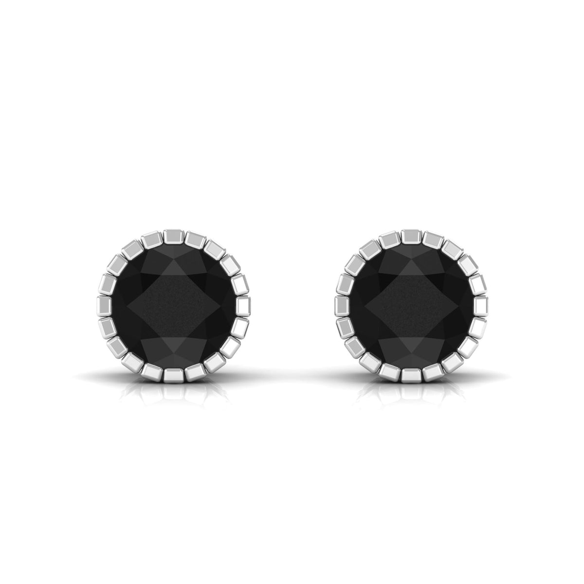 Real 3 Carat Round Shape Black Spinel Stud Earrings with Certificate