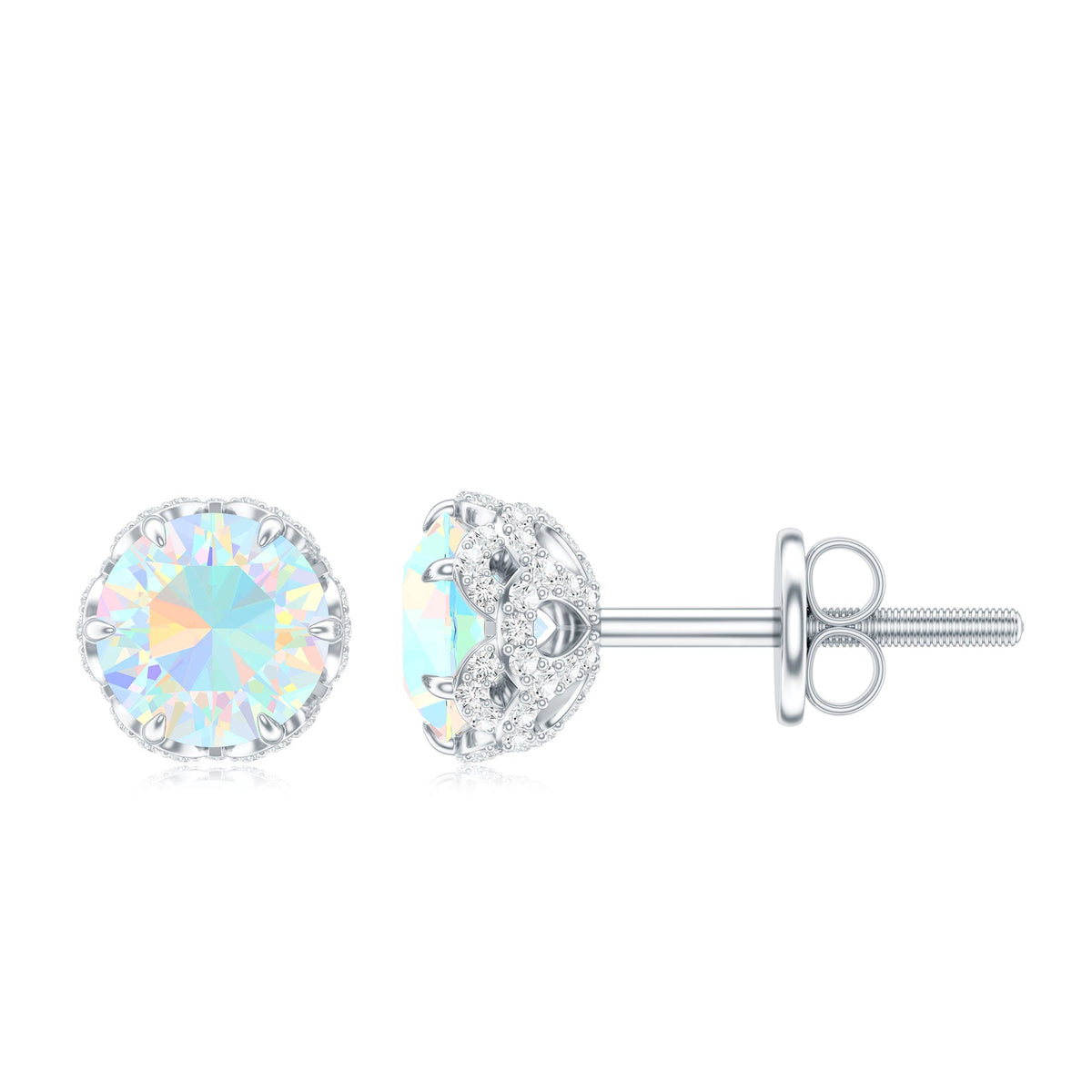 Designer Ethiopian Opal Stud Earrings with Diamond