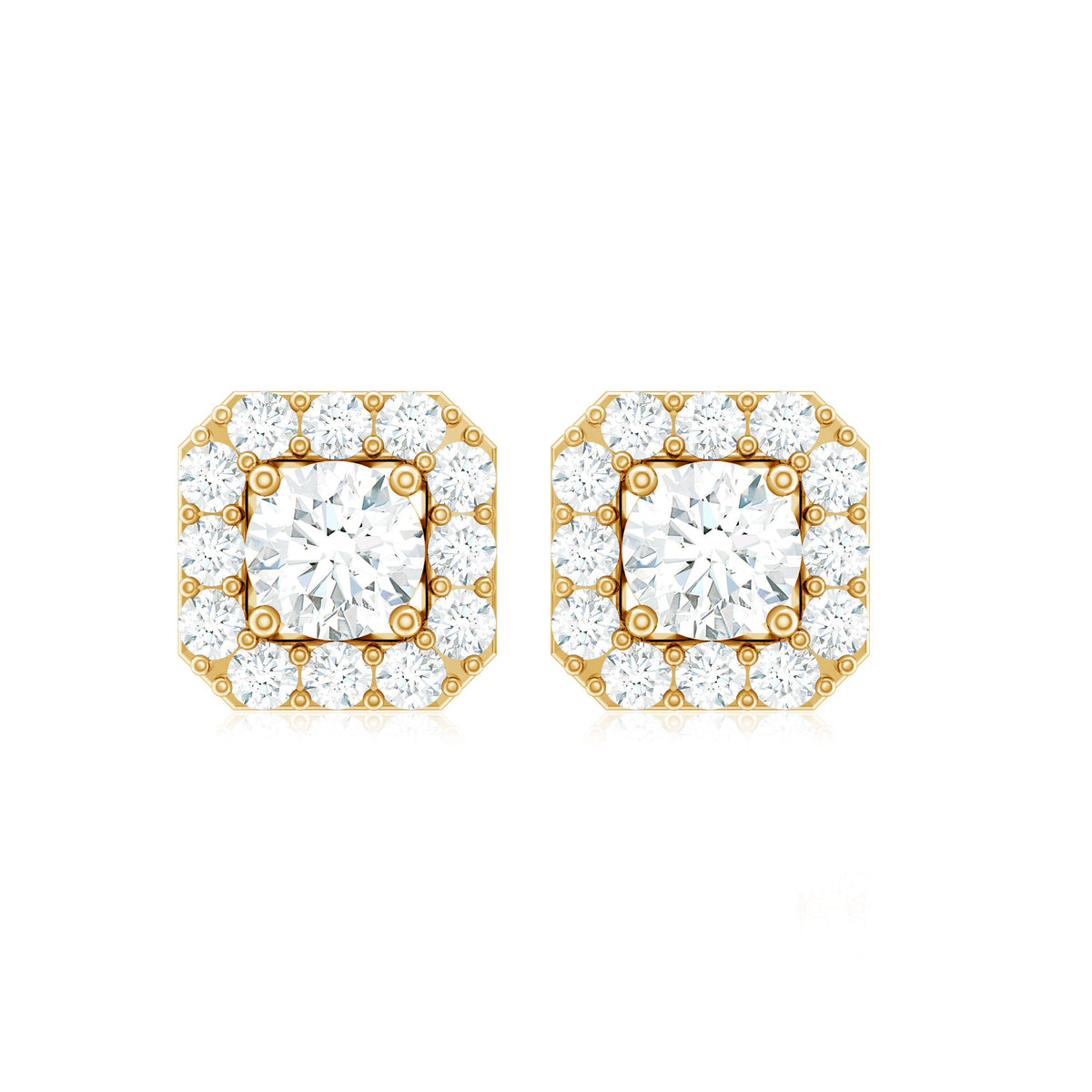 Minimalist Natural Diamond Halo Stud Earrings with Screw Back