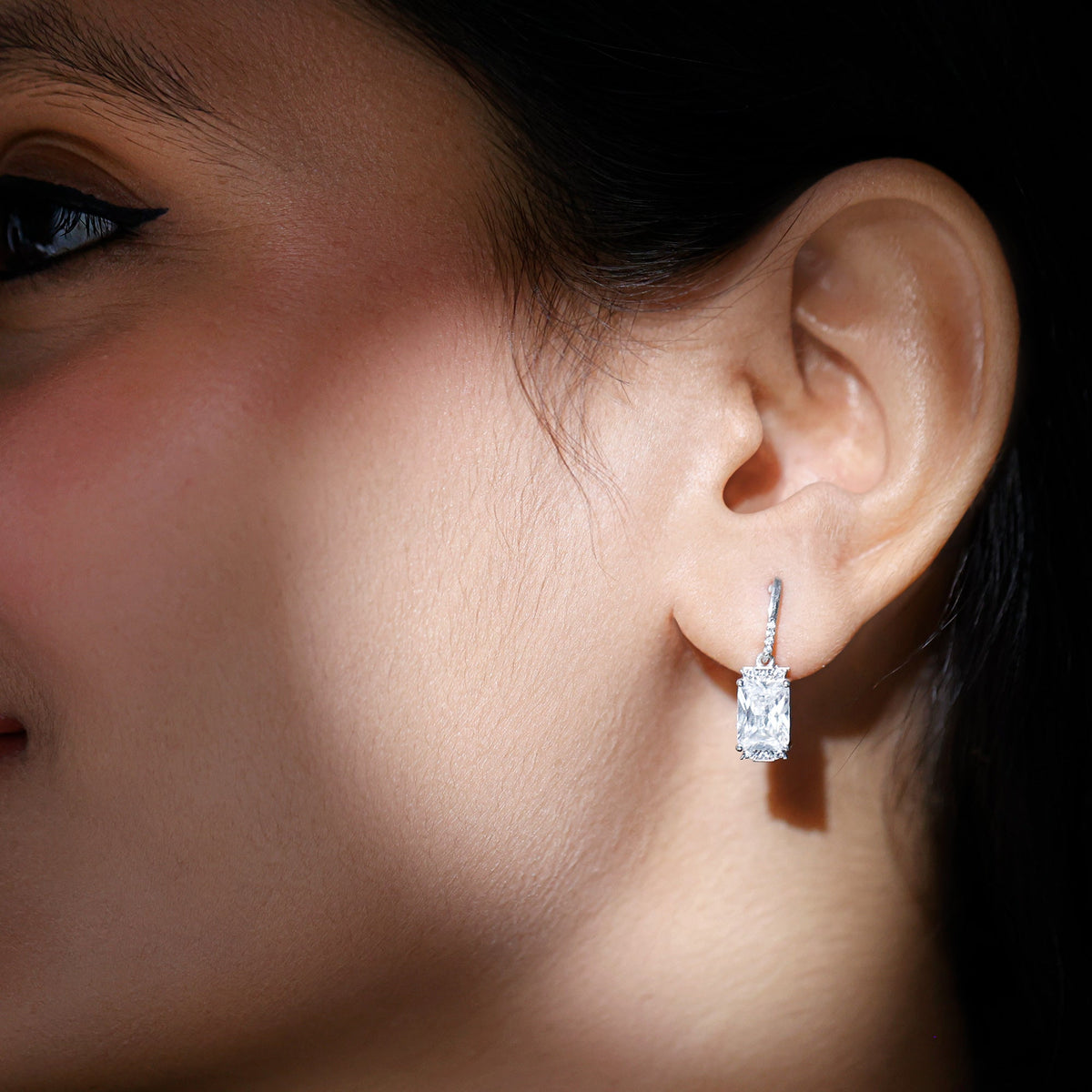 3.5 Carat Emerald Cut Moissanite Drop Earrings for Women in Silver