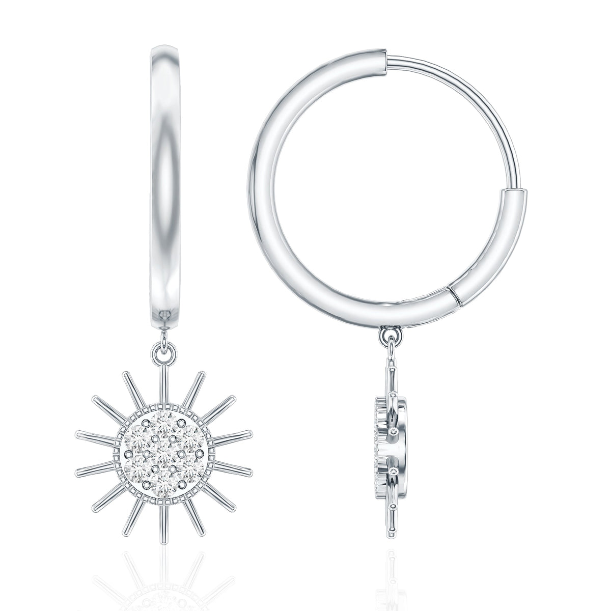 Certified Diamond Sunburst Hoop Earrings