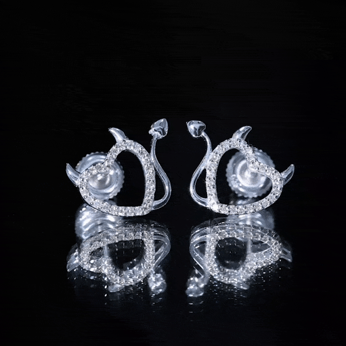 Round Diamond Open Heart Devil stud Earrings