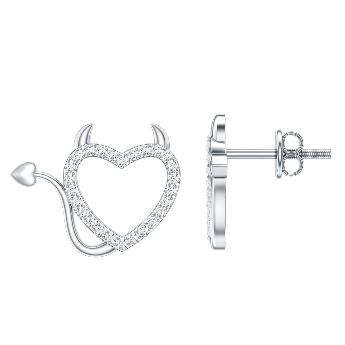 Round Diamond Open Heart Devil stud Earrings
