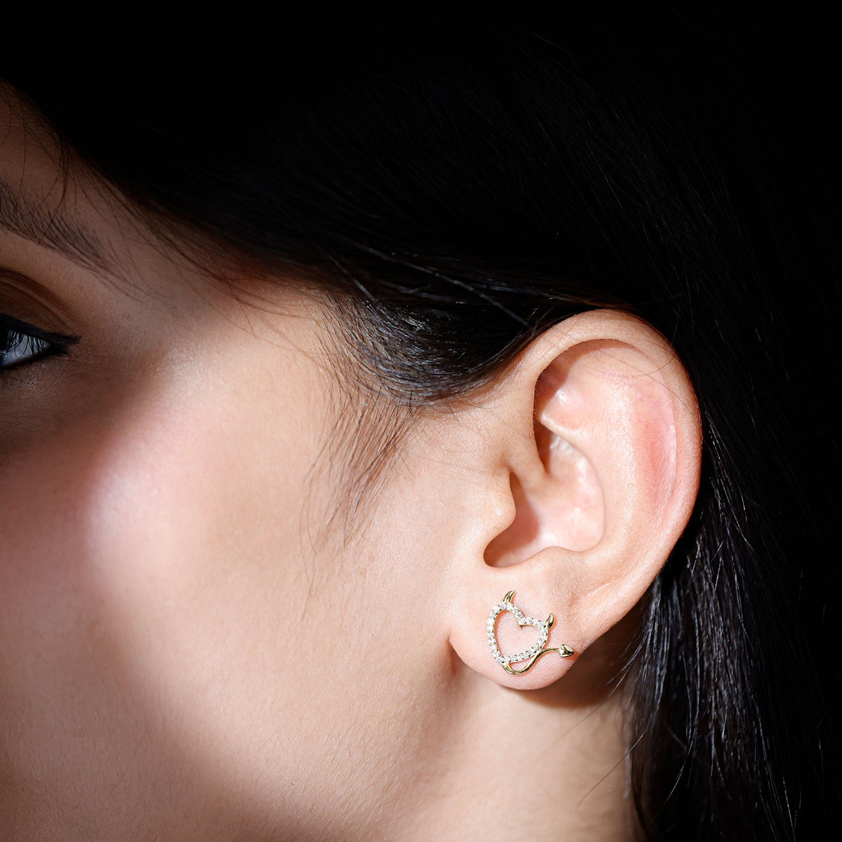 Round Diamond Open Heart Devil stud Earrings