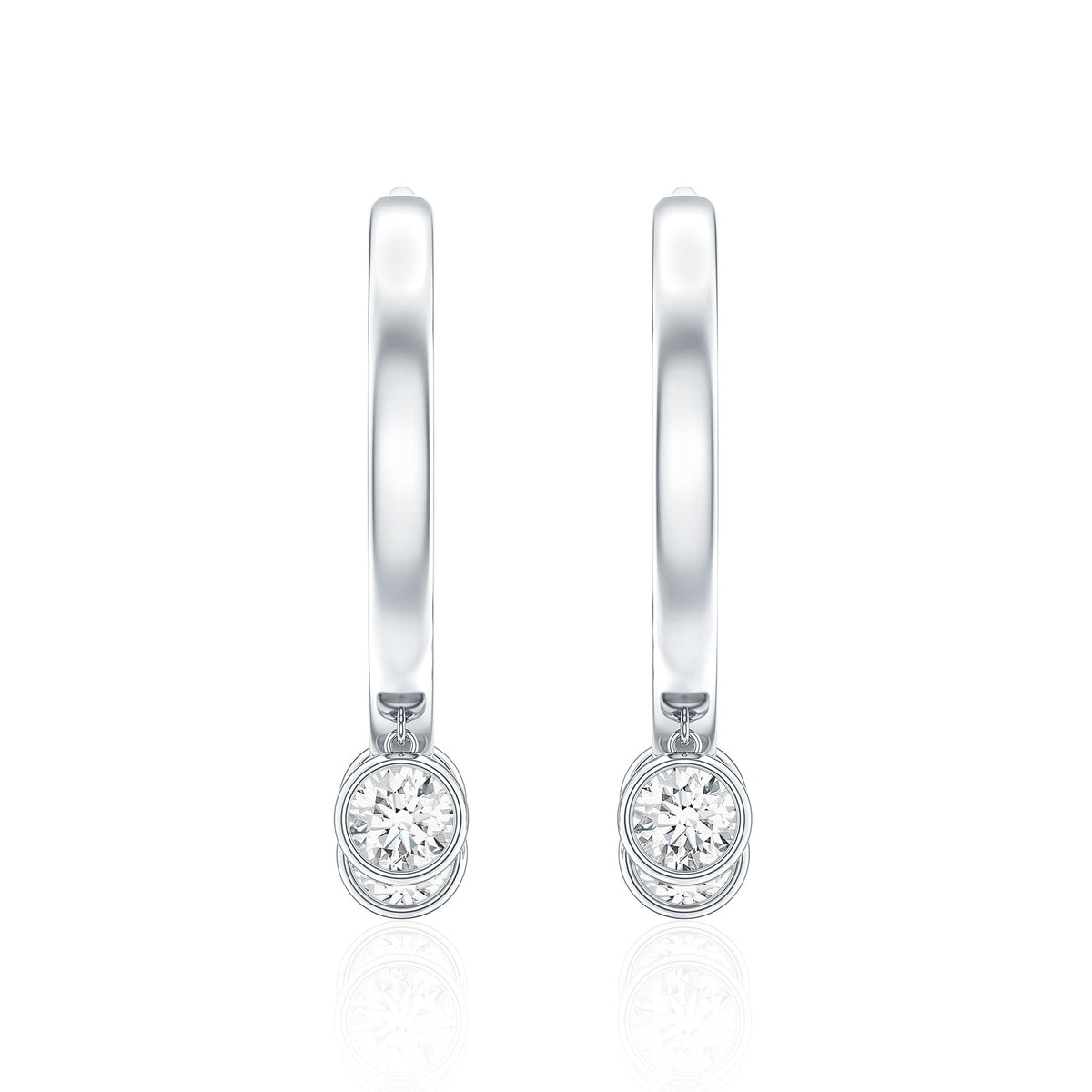 Natural 3 Stone Diamond Drop Hoop Earrings