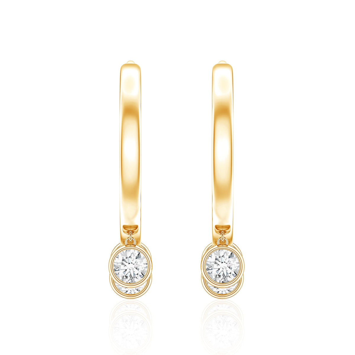 Natural 3 Stone Diamond Drop Hoop Earrings